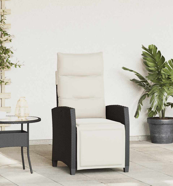 Gartensessel mit Beistelltisch Verstellbar Schwarz Poly Rattan