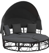 Outdoor-Loungebett mit Dach und Kissen Schwarz Poly Rattan