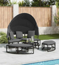 Outdoor-Loungebett mit Dach und Kissen Schwarz Poly Rattan