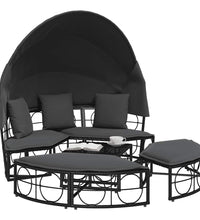 Outdoor-Loungebett mit Dach und Kissen Schwarz Poly Rattan