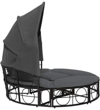 Outdoor-Loungebett mit Dach und Kissen Schwarz Poly Rattan