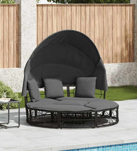 Outdoor-Loungebett mit Dach und Kissen Schwarz Poly Rattan