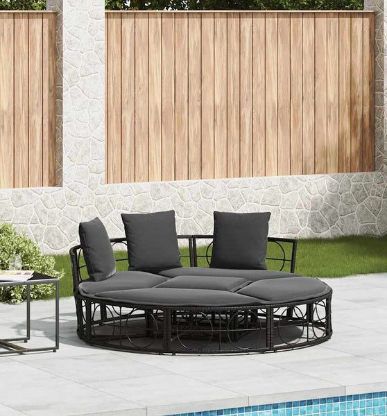 Outdoor-Loungebett ohne Dach Schwarz Poly Rattan