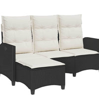 Gartensofa mit Liegefunktion Kissen L-Form Schwarz Poly Rattan