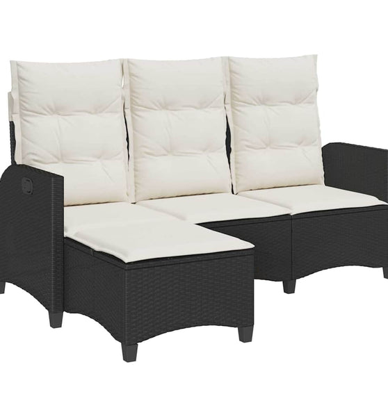 Gartensofa mit Liegefunktion Kissen L-Form Schwarz Poly Rattan