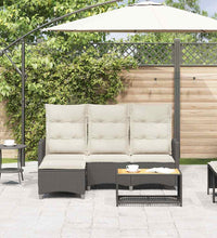 Gartensofa mit Liegefunktion Kissen L-Form Schwarz Poly Rattan