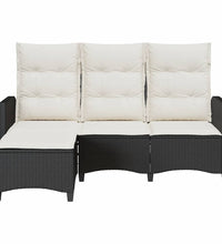 Gartensofa mit Liegefunktion Kissen L-Form Schwarz Poly Rattan