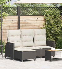 Gartensofa mit Liegefunktion Kissen L-Form Schwarz Poly Rattan