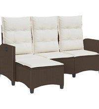 Gartensofa mit Liegefunktion Kissen L-Form Braun Poly Rattan