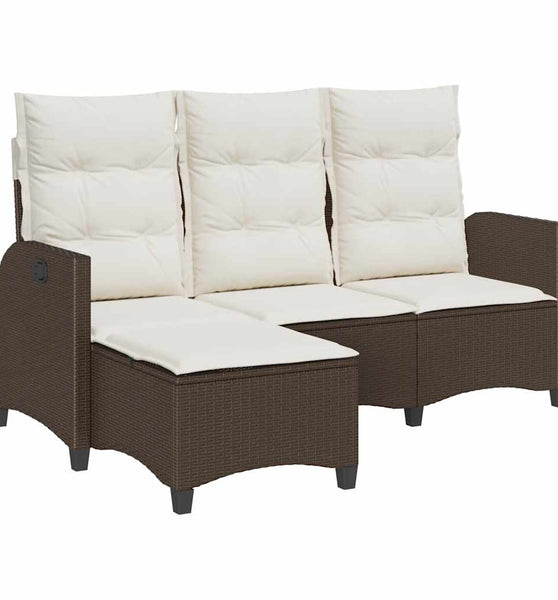 Gartensofa mit Liegefunktion Kissen L-Form Braun Poly Rattan