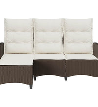 Gartensofa mit Liegefunktion Kissen L-Form Braun Poly Rattan