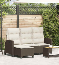 Gartensofa mit Liegefunktion Kissen L-Form Braun Poly Rattan