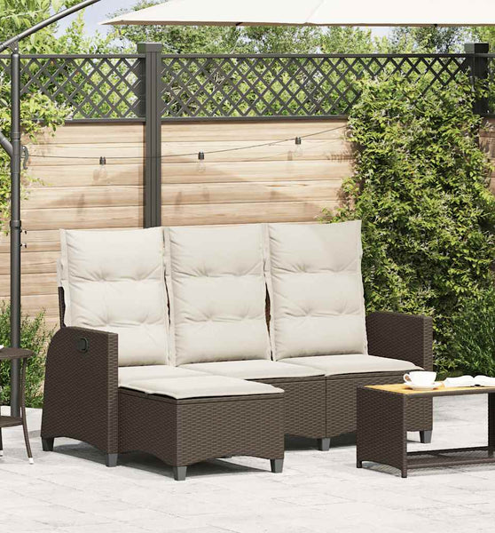 Gartensofa mit Liegefunktion Kissen L-Form Braun Poly Rattan