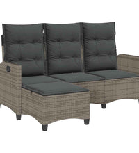 Gartensofa mit Liegefunktion Kissen L-Form Grau Poly Rattan