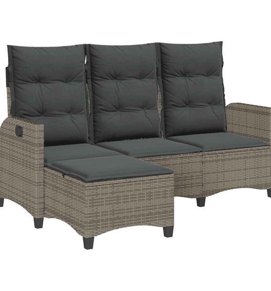 Gartensofa mit Liegefunktion Kissen L-Form Grau Poly Rattan