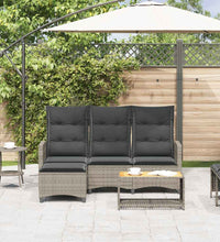 Gartensofa mit Liegefunktion Kissen L-Form Grau Poly Rattan