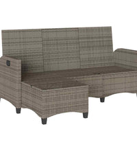 Gartensofa mit Liegefunktion Kissen L-Form Grau Poly Rattan