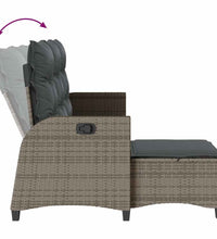 Gartensofa mit Liegefunktion Kissen L-Form Grau Poly Rattan