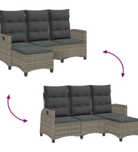 Gartensofa mit Liegefunktion Kissen L-Form Grau Poly Rattan