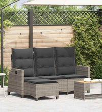 Gartensofa mit Liegefunktion Kissen L-Form Grau Poly Rattan