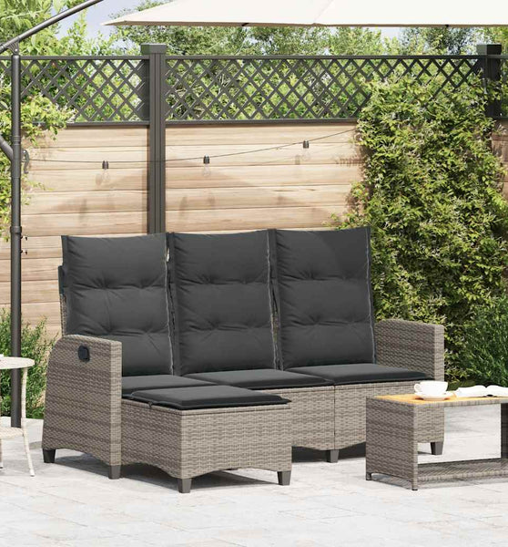 Gartensofa mit Liegefunktion Kissen L-Form Grau Poly Rattan