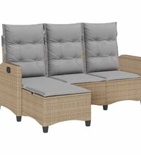 Gartensofa mit Liegefunktion Kissen L-Form Beige Poly Rattan