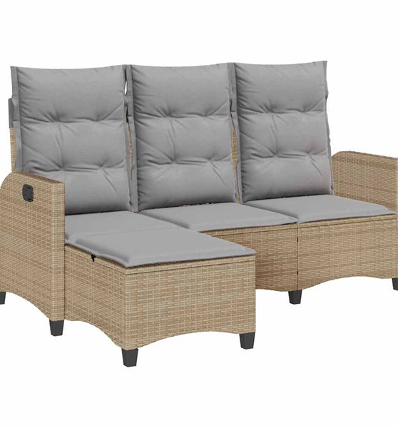 Gartensofa mit Liegefunktion Kissen L-Form Beige Poly Rattan