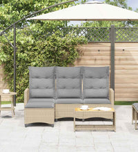 Gartensofa mit Liegefunktion Kissen L-Form Beige Poly Rattan