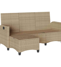 Gartensofa mit Liegefunktion Kissen L-Form Beige Poly Rattan