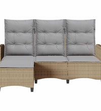 Gartensofa mit Liegefunktion Kissen L-Form Beige Poly Rattan