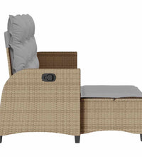 Gartensofa mit Liegefunktion Kissen L-Form Beige Poly Rattan