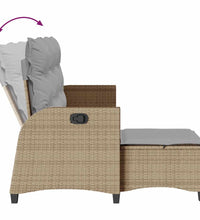 Gartensofa mit Liegefunktion Kissen L-Form Beige Poly Rattan