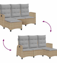 Gartensofa mit Liegefunktion Kissen L-Form Beige Poly Rattan