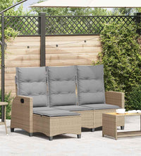 Gartensofa mit Liegefunktion Kissen L-Form Beige Poly Rattan