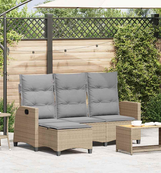 Gartensofa mit Liegefunktion Kissen L-Form Beige Poly Rattan