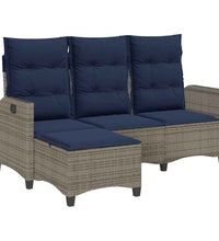 Gartensofa mit Liegefunktion Kissen L-Form Grau Poly Rattan