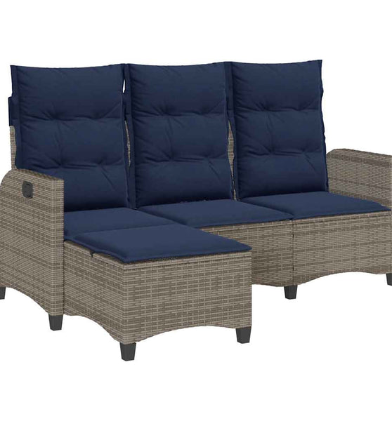 Gartensofa mit Liegefunktion Kissen L-Form Grau Poly Rattan