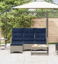 Gartensofa mit Liegefunktion Kissen L-Form Grau Poly Rattan