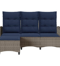 Gartensofa mit Liegefunktion Kissen L-Form Grau Poly Rattan