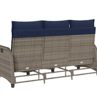 Gartensofa mit Liegefunktion Kissen L-Form Grau Poly Rattan