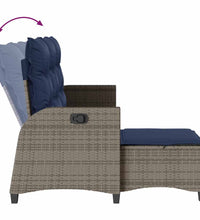 Gartensofa mit Liegefunktion Kissen L-Form Grau Poly Rattan