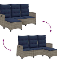 Gartensofa mit Liegefunktion Kissen L-Form Grau Poly Rattan