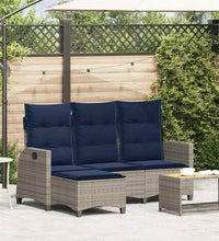 Gartensofa mit Liegefunktion Kissen L-Form Grau Poly Rattan