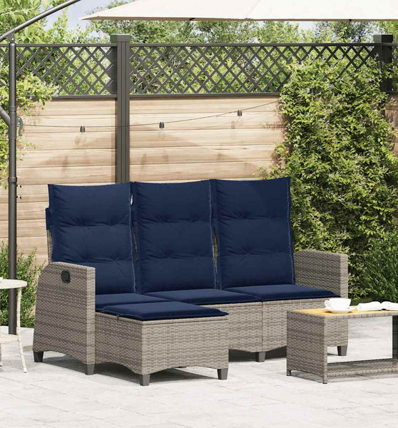 Gartensofa mit Liegefunktion Kissen L-Form Grau Poly Rattan