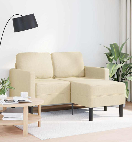 2-Sitzer-Sofa mit Chaiselongue L-Form Creme 125 cm Stoff