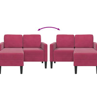 2-Sitzer-Sofa mit Chaiselongue L-Form Weinrot 125 cm Samt
