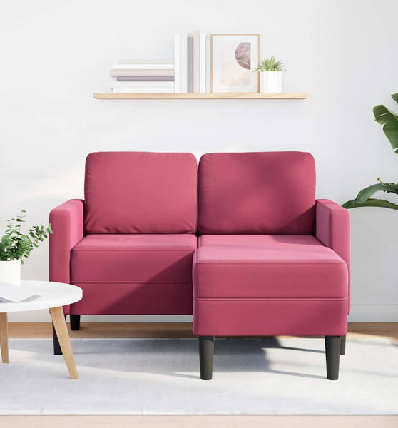 2-Sitzer-Sofa mit Chaiselongue L-Form Weinrot 125 cm Samt