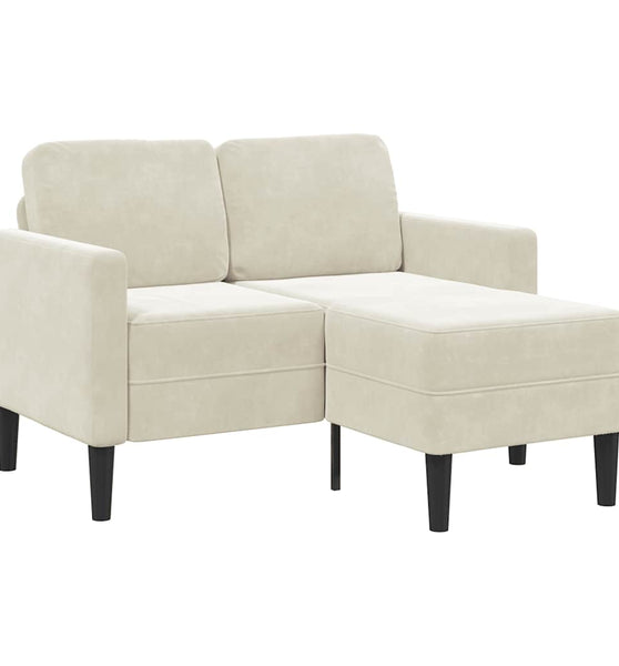 2-Sitzer-Sofa mit Chaiselongue L-Form Creme 125 cm Samt