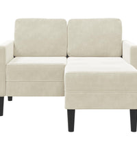 2-Sitzer-Sofa mit Chaiselongue L-Form Creme 125 cm Samt