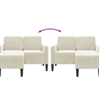 2-Sitzer-Sofa mit Chaiselongue L-Form Creme 125 cm Samt